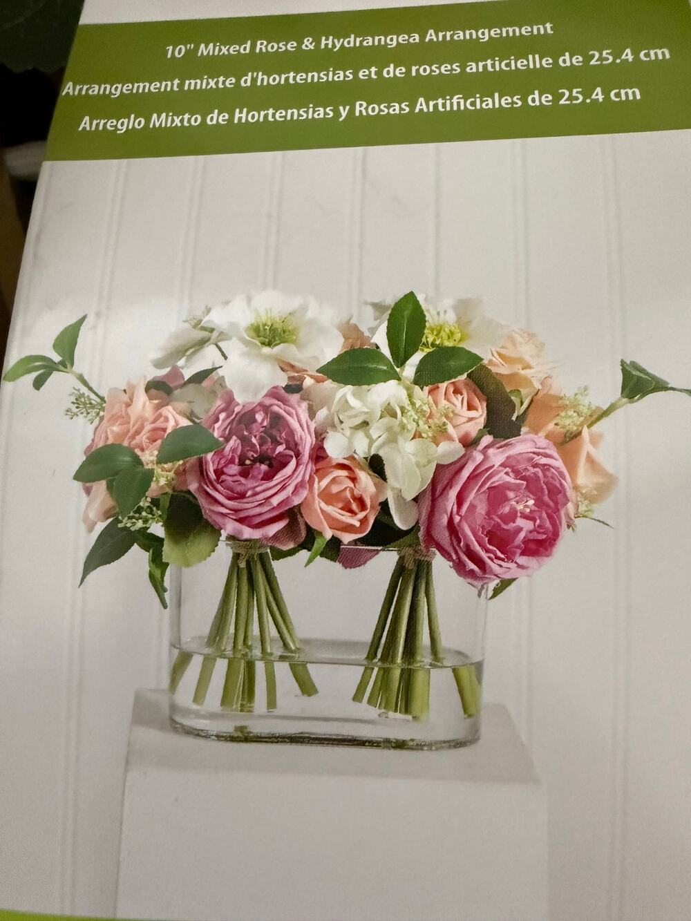 Nearly Natural 10" Pink Real Touch Mixed Rose Hydrangea Arrangement